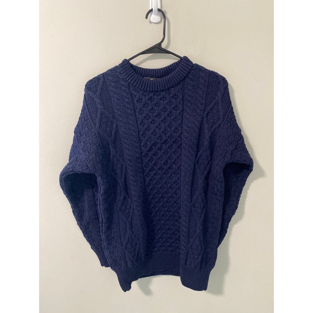 Made in Ireland The Irish Store 100% Wool Crew Neck Sweater, Navy Size Medium